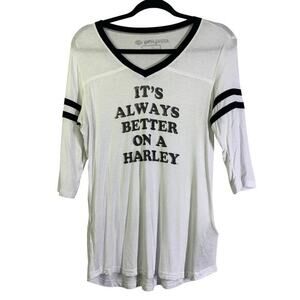 HARLEY-DAVIDSON Tee T-Shirt Medium V-Neck Raglan Ringer Super Soft‎ Half Sleeve